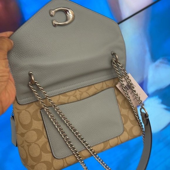 Coach Tammie Shoulder Bag In Signature Canvas Light Khaki / Light Teal - Picture 15 of 16